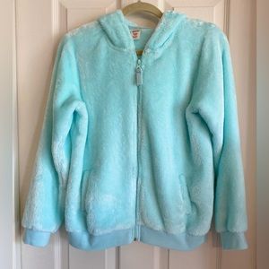 Arizona Girl’s 18 PLUS Faux Fur Jacket Hooded Zip-Up AQUA